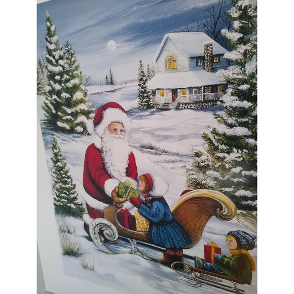 Santa Claus Sled Children Vintage Christmas Art Print J Kleineschay Winter Snow - Picture 7 of 7